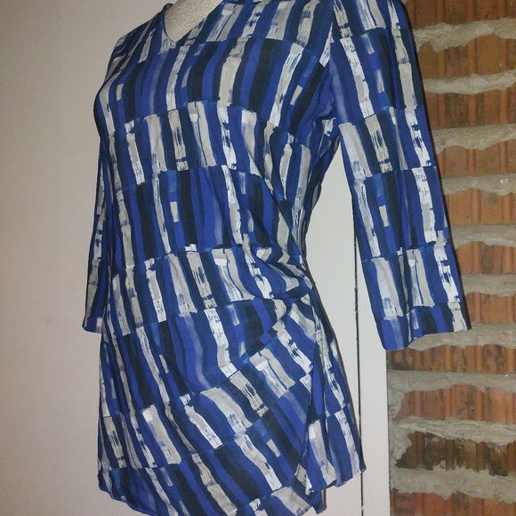 Boss Hugo Boss Top Ruched 3/4 Sleeves Multi Size M Med L Large - Picture 4 of 9